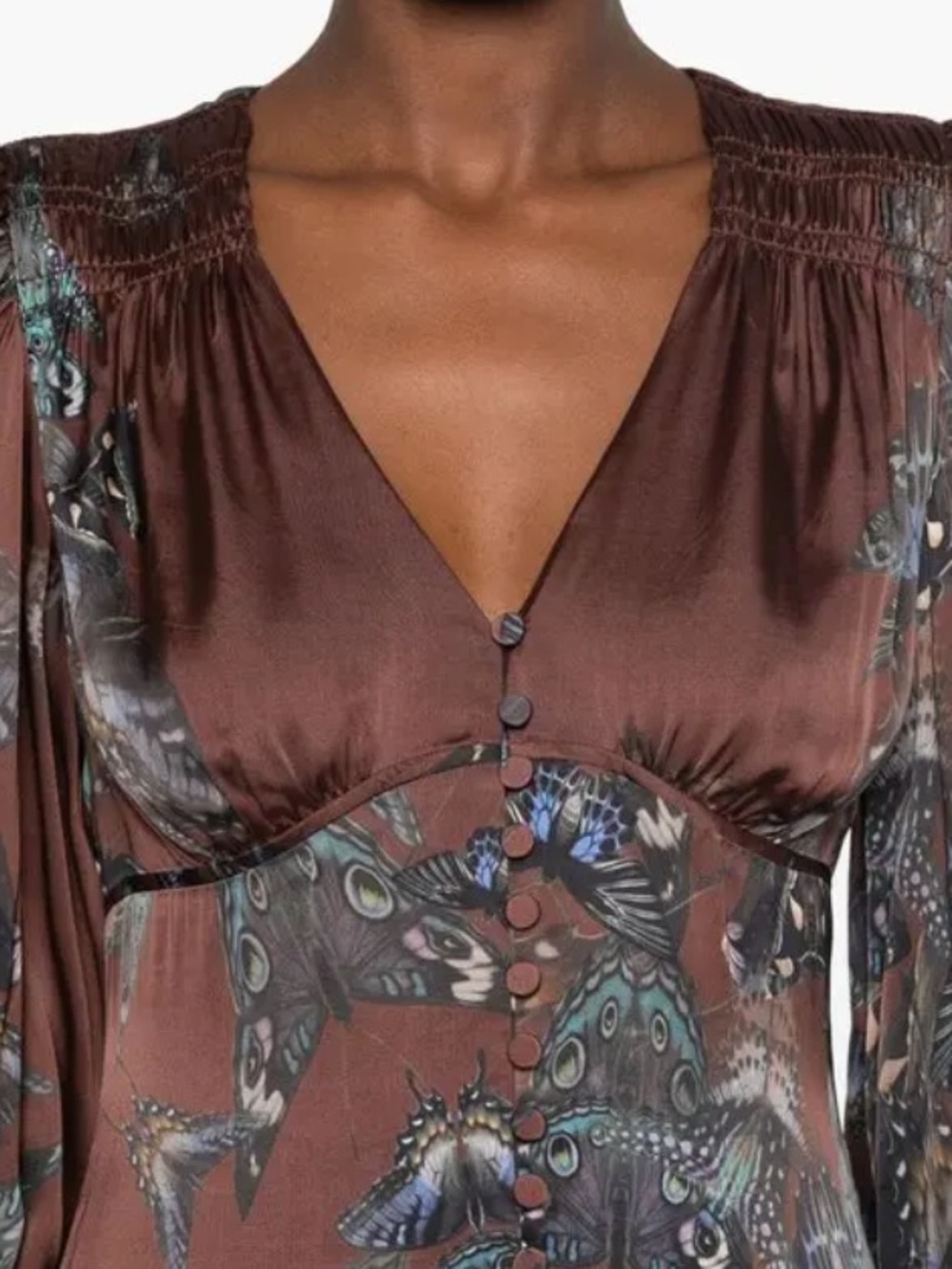 AllSaints Auden Diana Butterfly Mini Dress Brown Blue US 4 - Picture 5 of 9